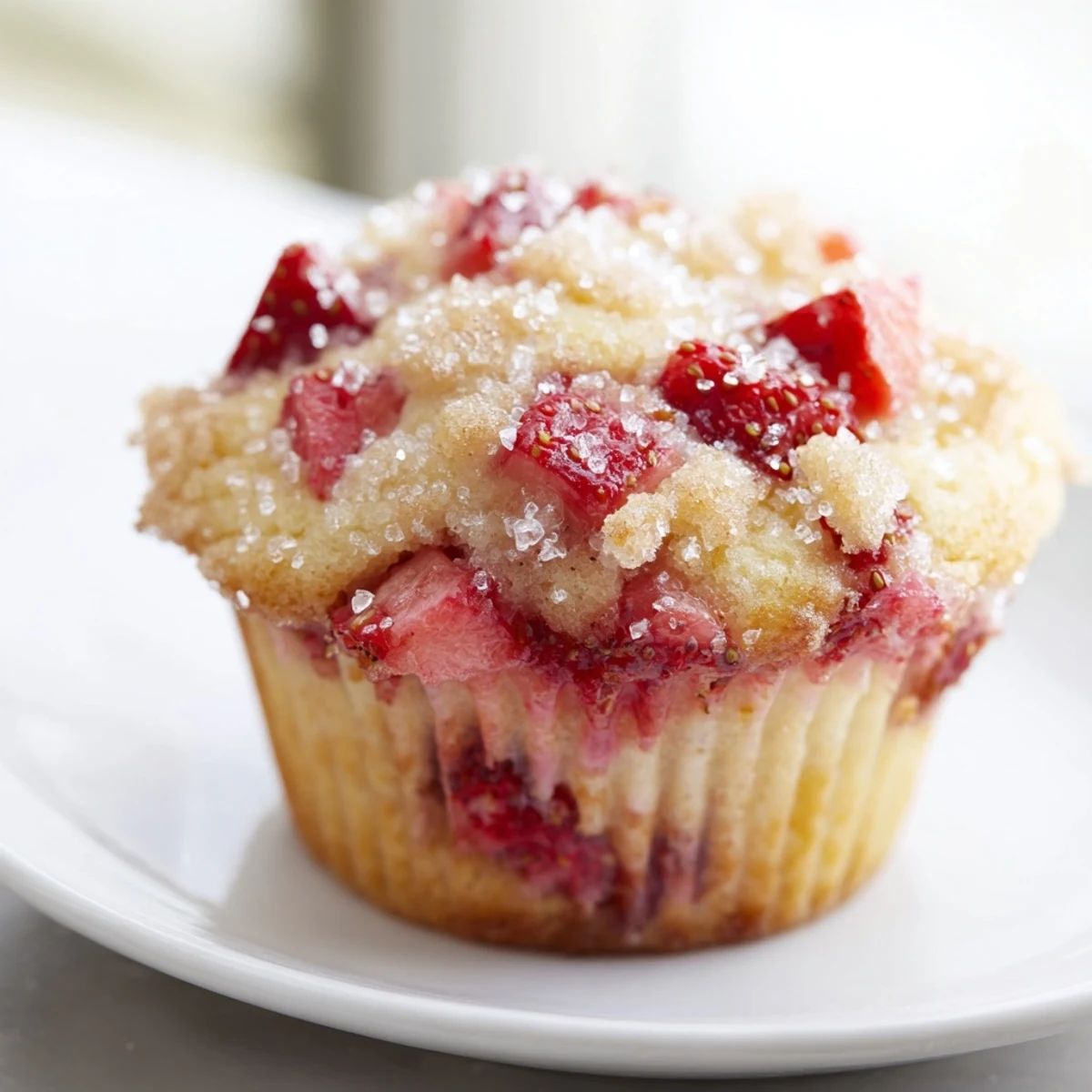 Des muffins aux fraises et rhubarbe parfaits pour le déjeuner servis avec une boisson fraîche sur la table