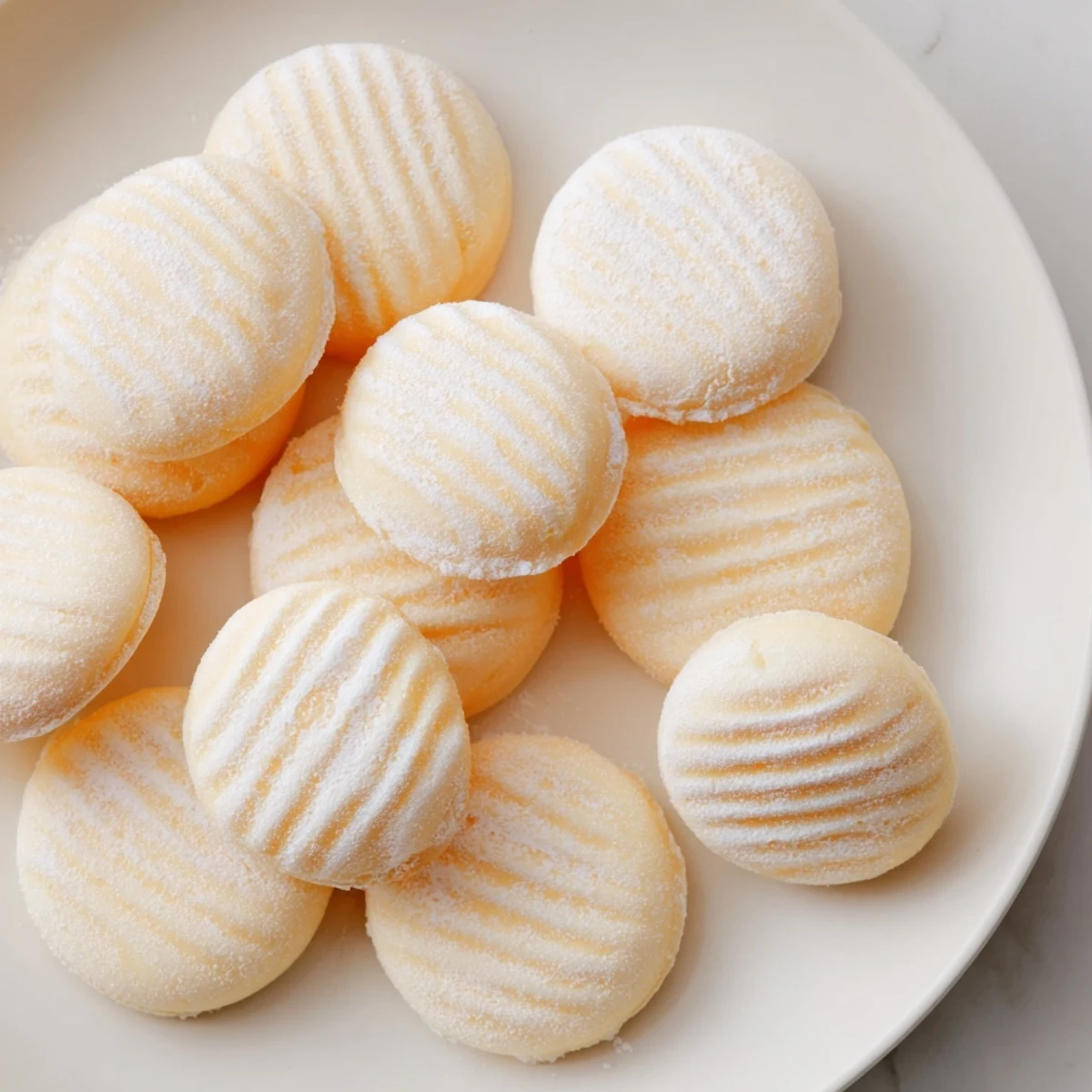 Petites menthes à la crème de fromage et à l'orange colorées en pastel sur une plaque de cuisson