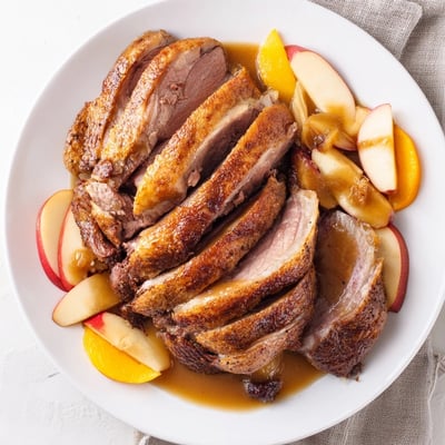 Juicy roasted goose, ready to carve, rests on a platter, anticipating a festive dinner.