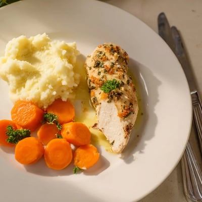 Poulet aux herbes et purée onctueuse